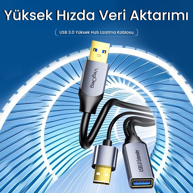 VegGieg USB 3.0 Uzatma Kablosu Sinyal Güçlendirici Extender Destekli USB-A Uzatıcı Kablo 30 Metre - 2