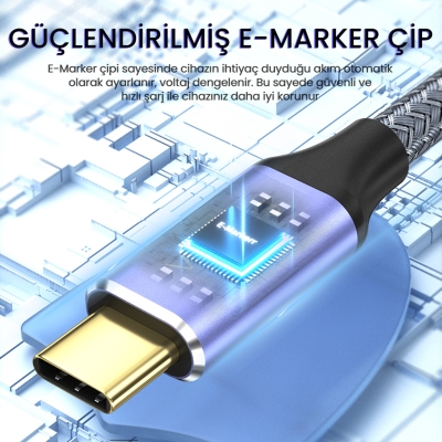 VegGieg USB 3.1 Type-C PD 100W 5A 10Gbps 4K 60Hz Destekli Kablo 2 Metre - 4