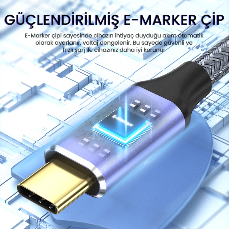VegGieg USB 3.1 Type-C PD 100W 5A 10Gbps 4K 60Hz Destekli Kablo 1 Metre - 4