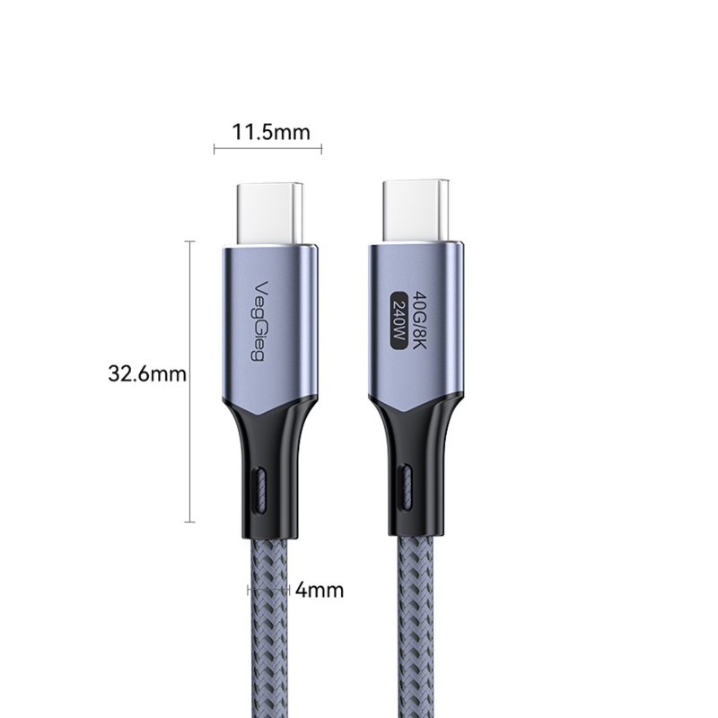 VegGieg USB 4.0 E-Mark 240W 40Gbps Thunderbolt 4 8K 60Hz Type-C Görüntü Hızlı Şarj ve Data Kablosu 1 Metre - 7