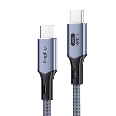 VegGieg USB 4.0 E-Mark 240W 40Gbps Thunderbolt 4 8K 60Hz Type-C Görüntü Hızlı Şarj ve Data Kablosu 2 Metre - VegGieg