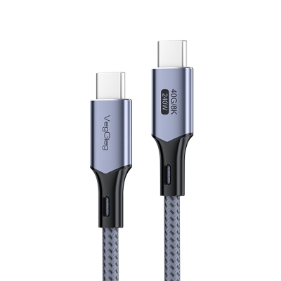 VegGieg USB 4.0 E-Mark 240W 40Gbps Thunderbolt 4 8K 60Hz Type-C Görüntü Hızlı Şarj ve Data Kablosu 2 Metre - VegGieg