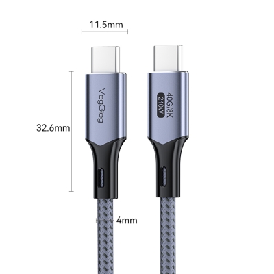 Veggieg USB 4.0 E-Mark 240W 40Gbps Thunderbolt 4 8K 60Hz Type-C Görüntü Hızlı Şarj ve Data Kablosu 2 Metre - 4