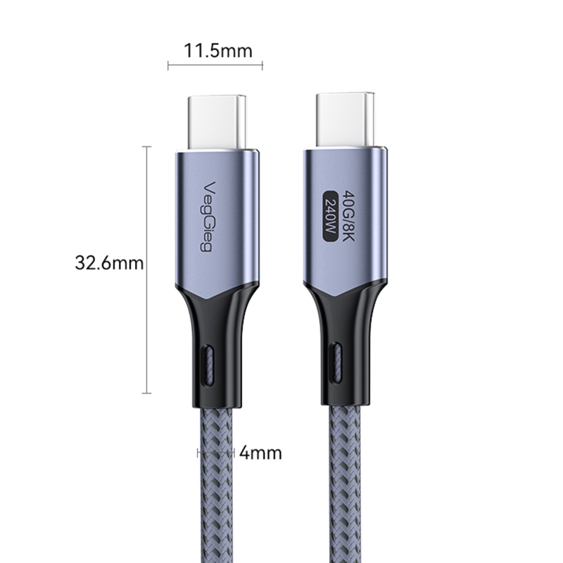 Veggieg USB 4.0 E-Mark 240W 40Gbps Thunderbolt 4 8K 60Hz Type-C Görüntü Hızlı Şarj ve Data Kablosu 2 Metre - 4