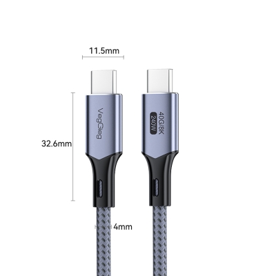 VegGieg USB 4.0 E-Mark 240W 40Gbps Thunderbolt 4 8K 60Hz Type-C Görüntü Hızlı Şarj ve Data Kablosu 50 CM - 7
