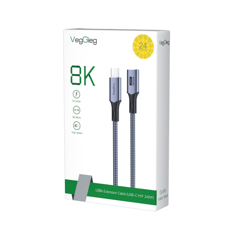 VegGieg USB 4.0 E-Mark 240W 40Gbps Thunderbolt 4 8K 60Hz Type-C Uzatma Kablosu 1 Metre - 8