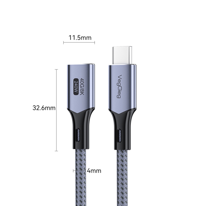 VegGieg USB 4.0 E-Mark 240W 40Gbps Thunderbolt 4 8K 60Hz Type-C Uzatma Kablosu 1 Metre - 7