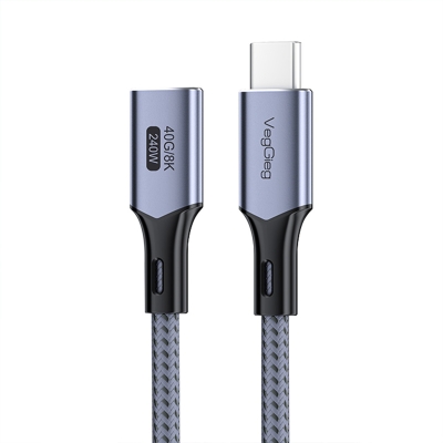 Veggieg USB 4.0 E-Mark 240W 40Gbps Thunderbolt 4 8K 60Hz Type-C Uzatma Kablosu 1 Metre - 1
