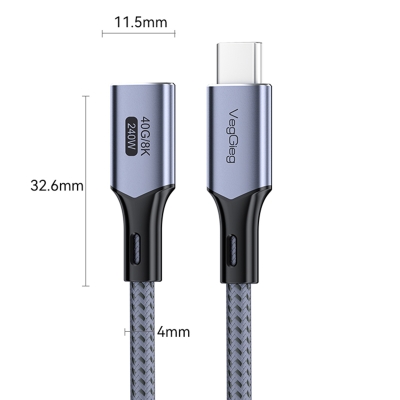 Veggieg USB 4.0 E-Mark 240W 40Gbps Thunderbolt 4 8K 60Hz Type-C Uzatma Kablosu 1 Metre - 4
