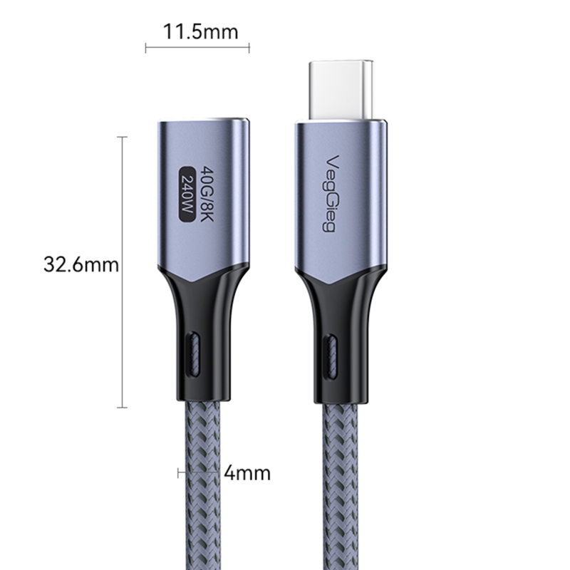 Veggieg USB 4.0 E-Mark 240W 40Gbps Thunderbolt 4 8K 60Hz Type-C Uzatma Kablosu 1 Metre - 4