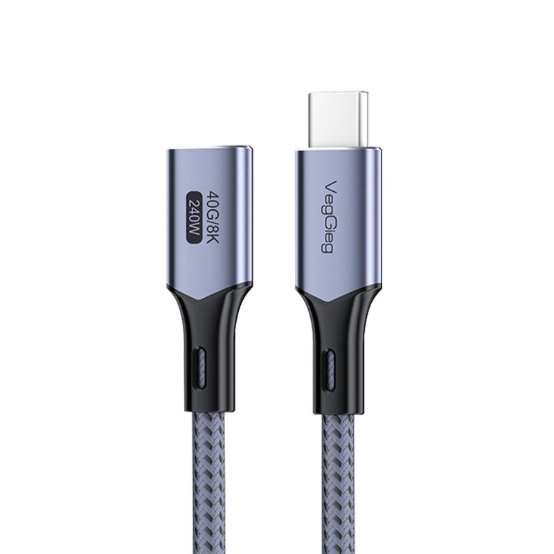 VegGieg USB 4.0 E-Mark 240W 40Gbps Thunderbolt 4 8K 60Hz Type-C Uzatma Kablosu 50 CM - 1