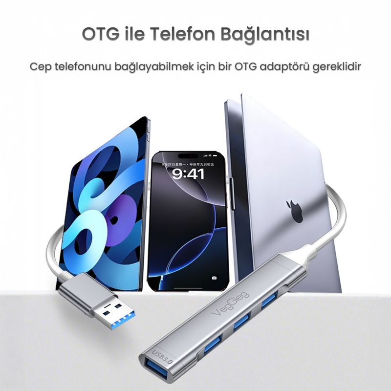 VegGieg USB 3.0 4 port 3*USB 2.0 ve 1*USB 3.0 Çoklayıcı Hub - 7
