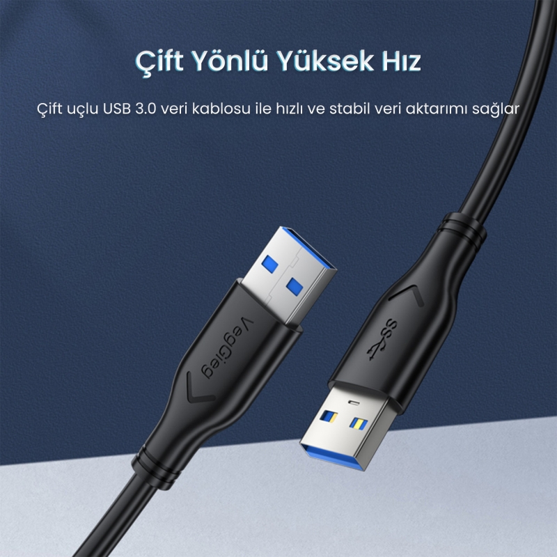 VegGieg USB-A Male to Male Uzatma USB 3.0 Kablo 3 Metre - 6