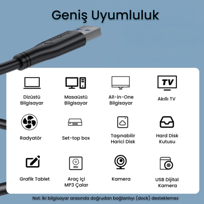 VegGieg USB-A Male to Male Uzatma USB 3.0 Kablo 3 Metre - 7
