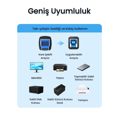 VegGieg USB A Printer Tarayıcı Yazıcı Data Kablosu 5 Metre - 6