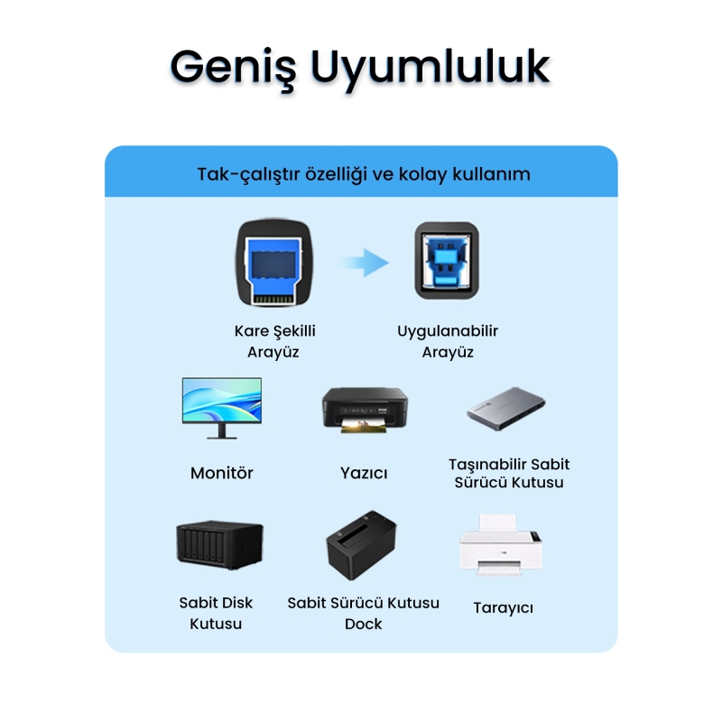 VegGieg USB A Printer Tarayıcı Yazıcı Data Kablosu 5 Metre - 6