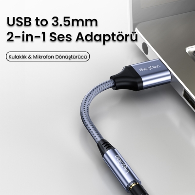VegGieg USB-A to 3.5mm Jack Aux Mikrofon Destekli DAC Chip HiFi Ses Kartı - 2