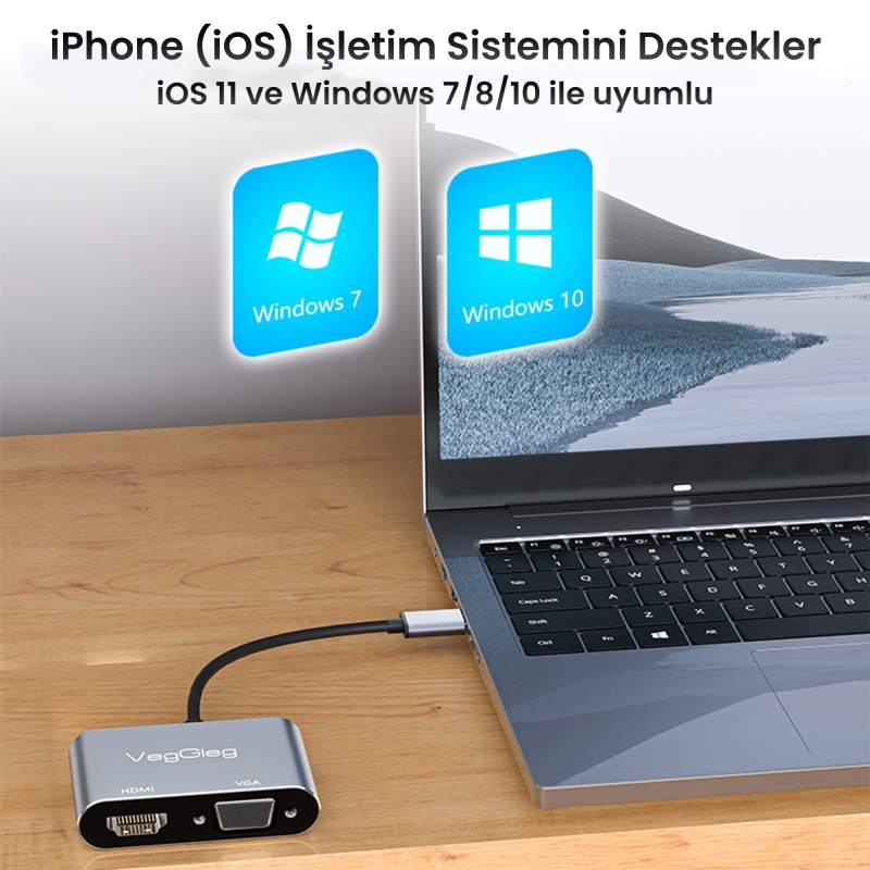 VegGieg USB-A to 4K 30Hz HDMI ve 1080P 60Hz VGA Görüntü Çevirici Kablo - 3