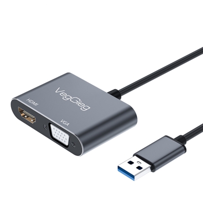 VegGieg USB-A to 4K 30Hz HDMI ve 1080P 60Hz VGA Görüntü Çevirici Kablo - VegGieg