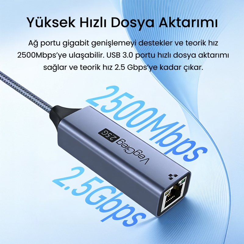 VegGieg USB-A ve Type-C 2.5G Gigabit Ethernet Dönüştürücü Adaptör - 4