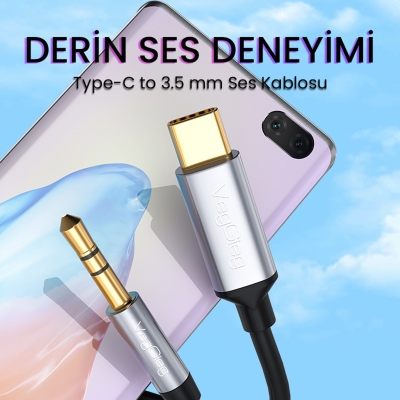 VegGieg USB Type-C to 3.5mm Aux Hi-Fi Ses Kablosu 1 Metre - 2