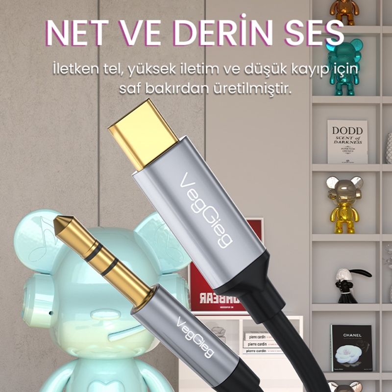 VegGieg USB Type-C to 3.5mm Aux Hi-Fi Ses Kablosu 1 Metre - 3