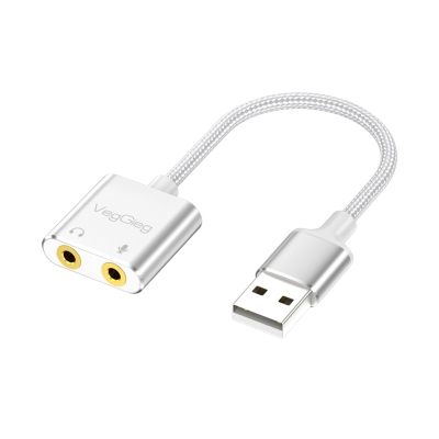 VegGieg USB Ses Kartı 3.5mm Kulaklık ve Mikrofon Girişli Gri - VegGieg