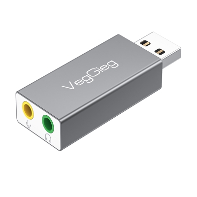 VegGieg USB Harici Ses Kartı Adaptörü 3.5mm Kulaklık ve Mikrofon Girişli - VegGieg
