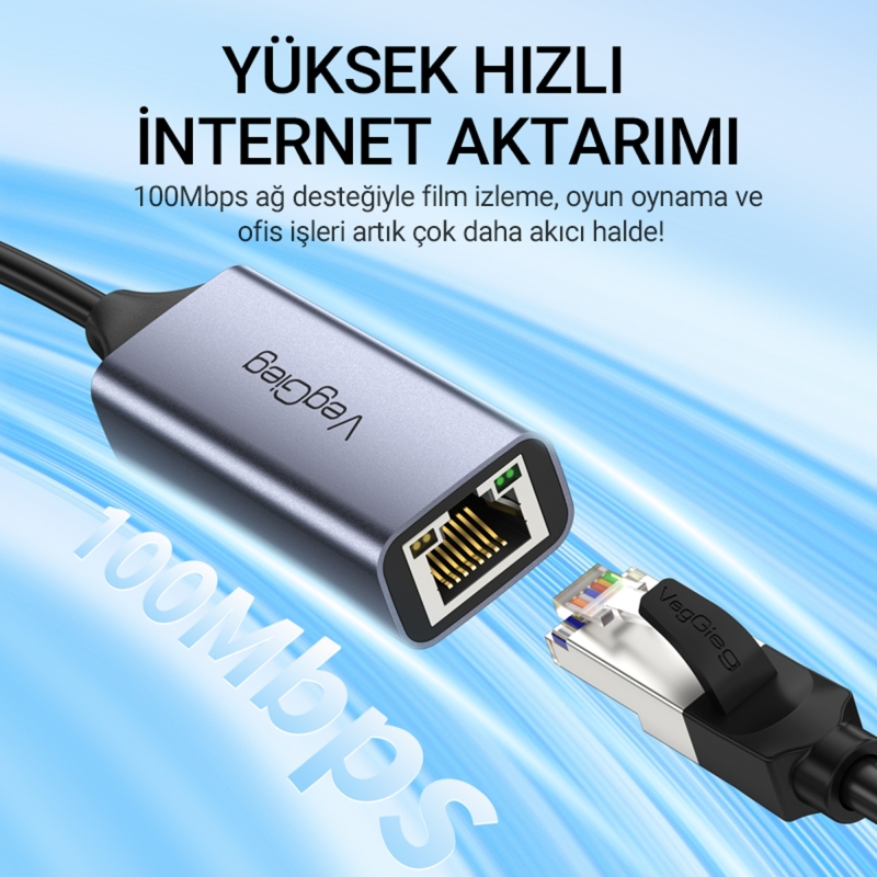 VegGieg USB Type-C 100Mbps Rj45 Lan Ethernet İnternet Çevirici Dönüştürücü - 5