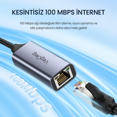 VegGieg USB Type-C 100Mbps Rj45 Lan Ethernet İnternet Çevirici Dönüştürücü - 2