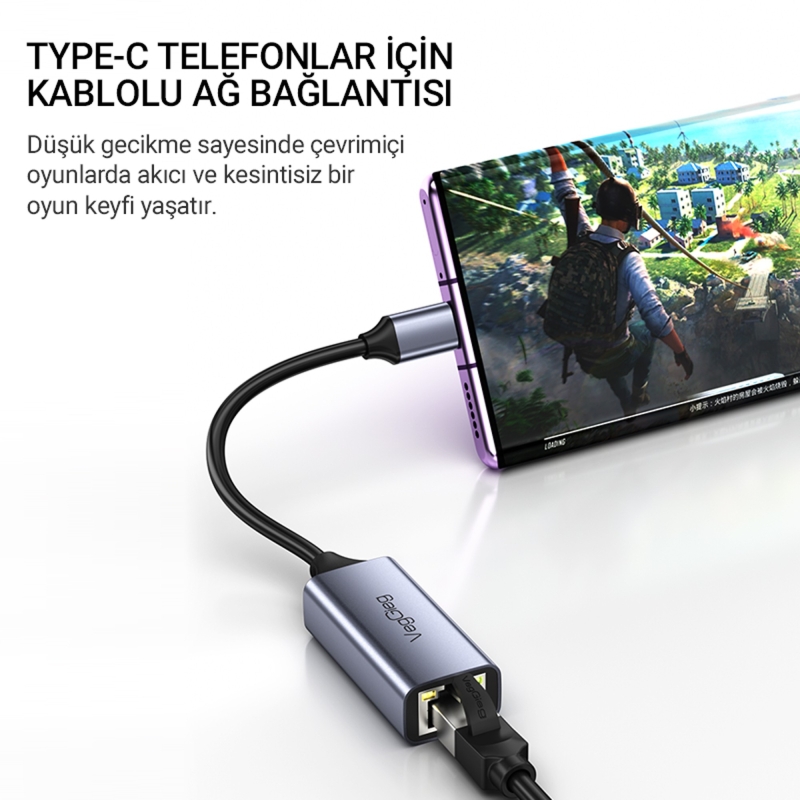 Veggieg USB Type-C 100Mbps Rj45 Lan Ethernet İnternet Çevirici Dönüştürücü - 4