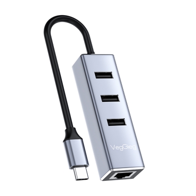 VegGieg USB Type-C to 100Mbps Ethernet Çevirici ve 3 Portlu USB Hub Çoklayıcı - VegGieg