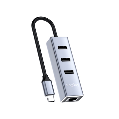 VegGieg USB Type-C to 100Mbps Ethernet Çevirici ve 3 Portlu USB Hub Çoklayıcı - VegGieg