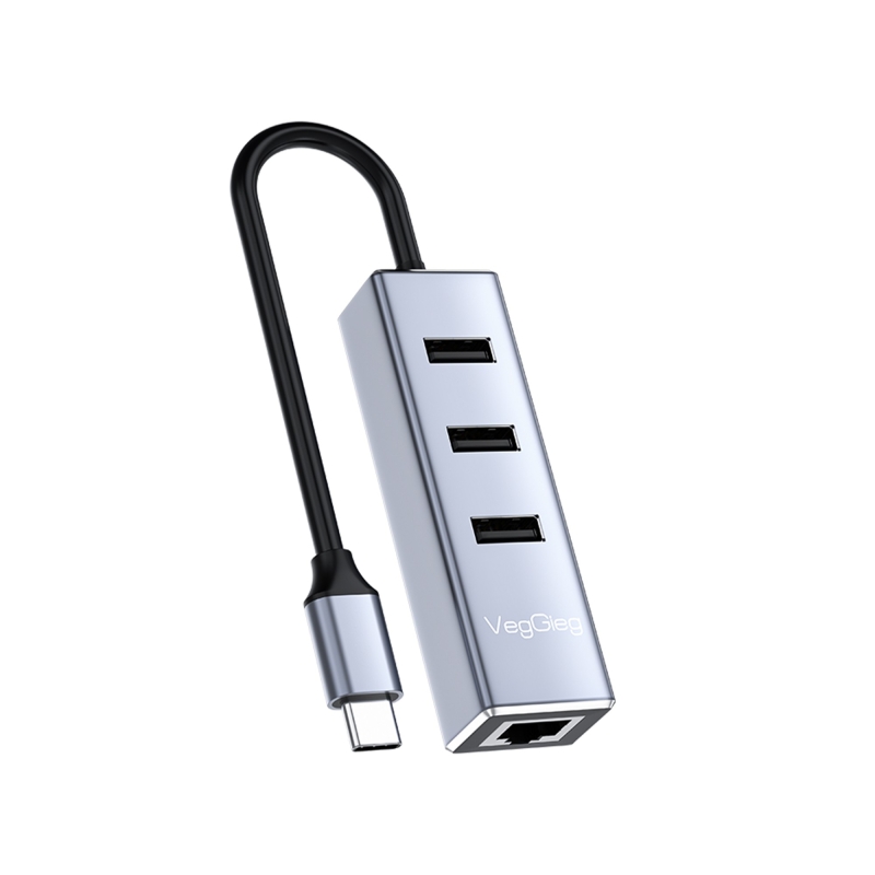 VegGieg USB Type-C to 100Mbps Ethernet Çevirici ve 3 Portlu USB Hub Çoklayıcı - 1