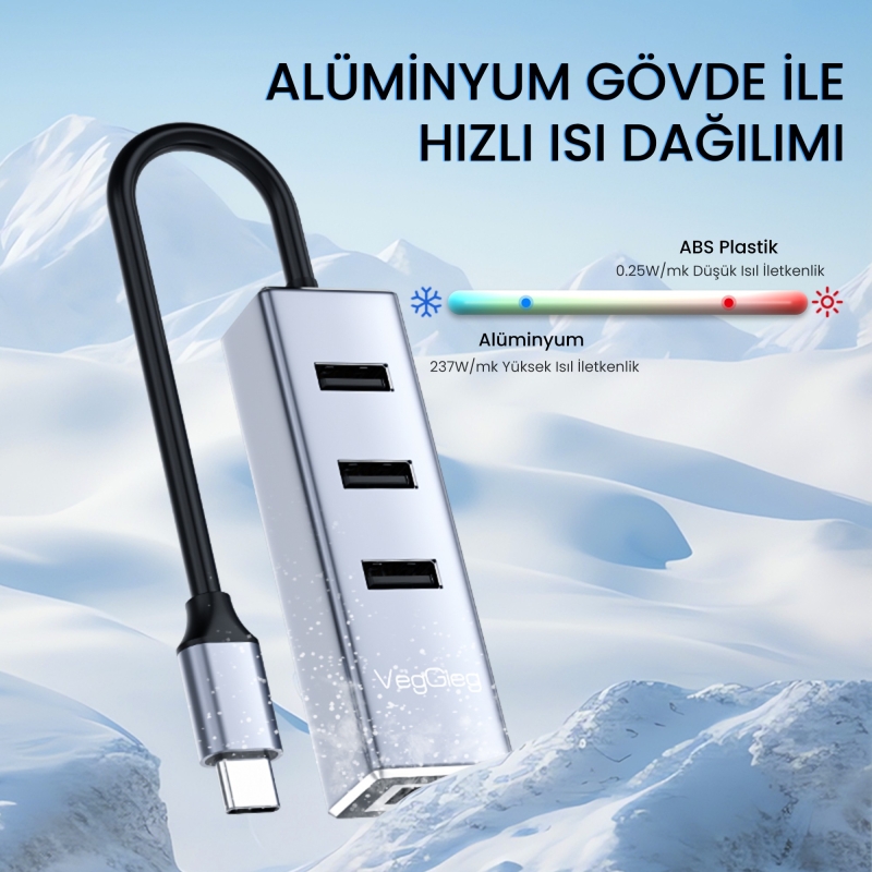 VegGieg USB Type-C to 100Mbps Ethernet Çevirici ve 3 Portlu USB Hub Çoklayıcı - 7