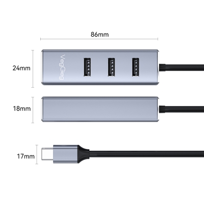 VegGieg USB Type-C to 100Mbps Ethernet Çevirici ve 3 Portlu USB Hub Çoklayıcı - 8
