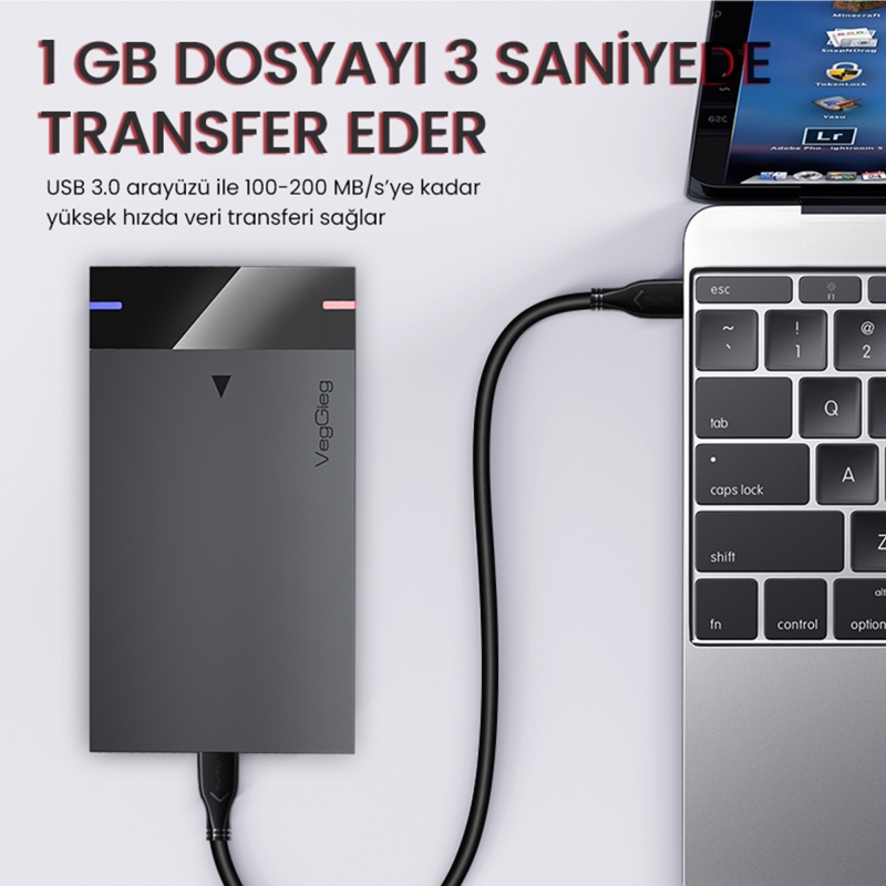 VegGieg USB 3.0 Micro B Şarj ve Data HDD Kablosu 1 Metre - 6