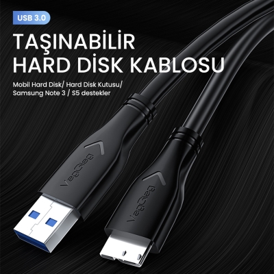 VegGieg USB 3.0 Micro B Şarj ve Data HDD Kablosu 50 CM - 2