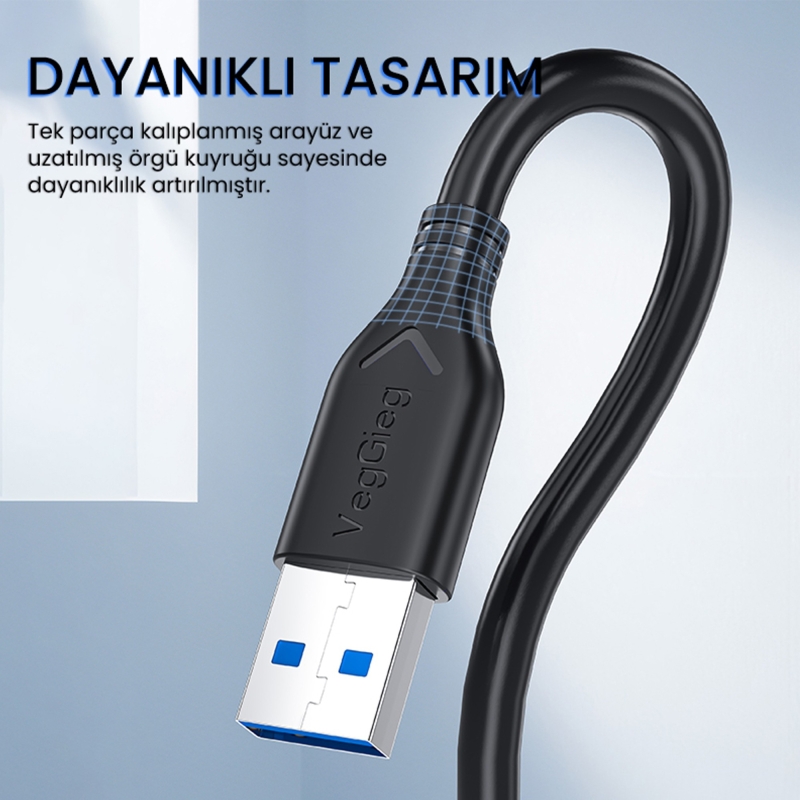 VegGieg USB 3.0 Micro B Şarj ve Data HDD Kablosu 50 CM - 5