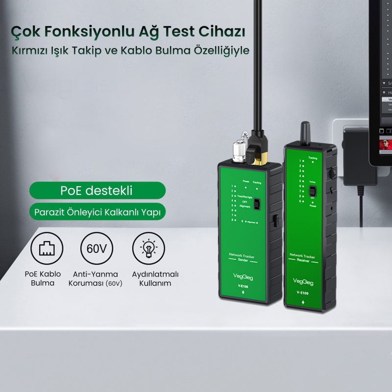 VegGieg V-E109 Çok Fonksiyonlu Poe Destekli Fiber Optik Ağ Test Cihazı - 2