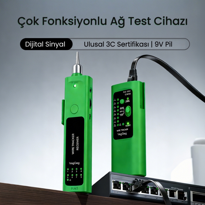 VegGieg V-E112 Çantalı Kablo Bulucu ve Poe Destekli Ethernet Ağ Kablosu Test Cihazı - 2