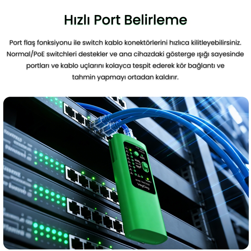 VegGieg V-E112 Çantalı Kablo Bulucu ve Poe Destekli Ethernet Ağ Kablosu Test Cihazı - 6