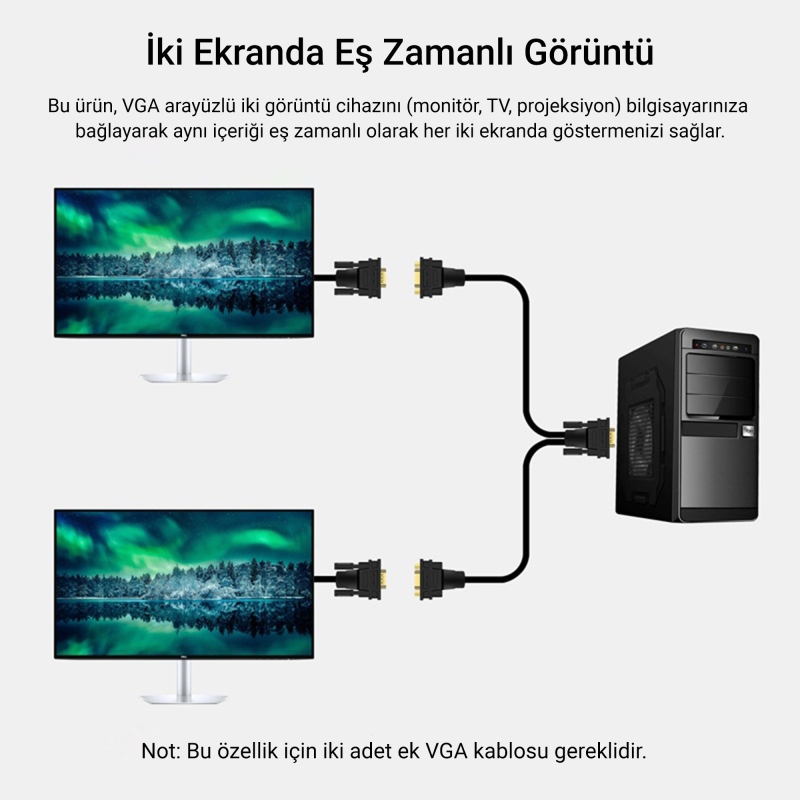 VegGieg V401 VGA to 2 VGA Çoklayıcı Splitter Y Kablo - 3