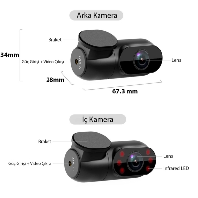 Viofo A139 Pro 3 Kameralı Ön-Arka-iç 4K HDR 5GHz WiFi GPS'li Araç Kamerası - 8