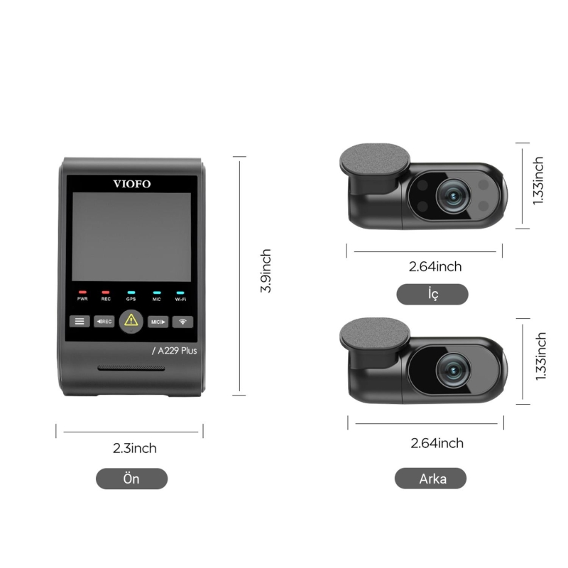 Viofo A229 Plus 3 Kameralı Ön-İç-Arka 2K+2K+1080P HDR Sony Starvis 2 WiFi GPS’li Araç Kamerası - 8