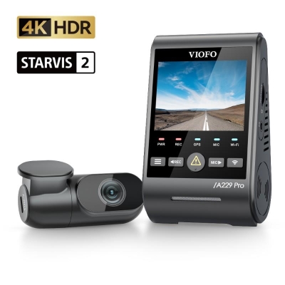 Viofo A229 Pro 2 Kameralı Ön+Arka 4K+2K HDR Sony Starvis 2 Sensörlü Wi-Fi GPS'li Araç Kamerası - Viofo