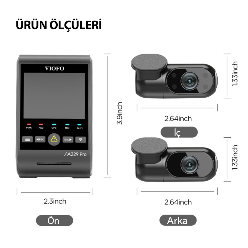 Viofo A229 Pro 3 Kameralı Ön-Arka-İç 4K+2K+1080P HDR Sony Starvis 2 WiFi GPS’li Araç Kamerası - 6