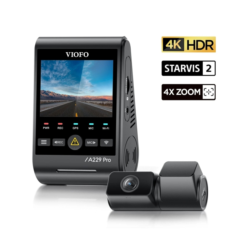 Viofo A229 Pro Tele 2 Kanallı Ön+Telefoto 4K+2K HDR Sony STARVIS 2 Sensör GPS'li Araç Kamerası - 1