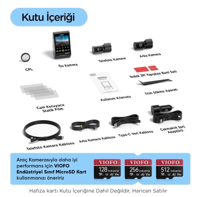 Viofo A229 Pro Tele 3 Kanallı Ön+Telefoto+Arka 4K+2K+1080P HDR Sony STARVIS 2 Sensör GPS'li Araç Kamerası - 8