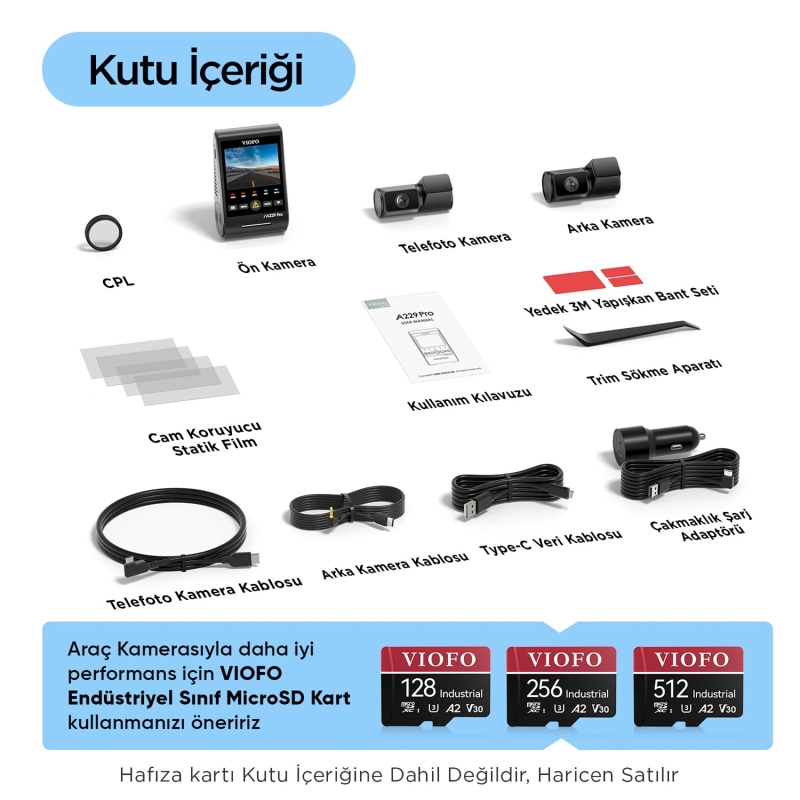 Viofo A229 Pro Tele 3 Kanallı Ön+Telefoto+Arka 4K+2K+1080P HDR Sony STARVIS 2 Sensör GPS'li Araç Kamerası - 8